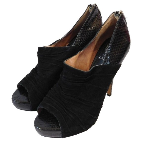 Vince Camuto Miki Black Leather Suede Peep Toe Stiletto Pumps Size 7.5 - Picture 4 of 9